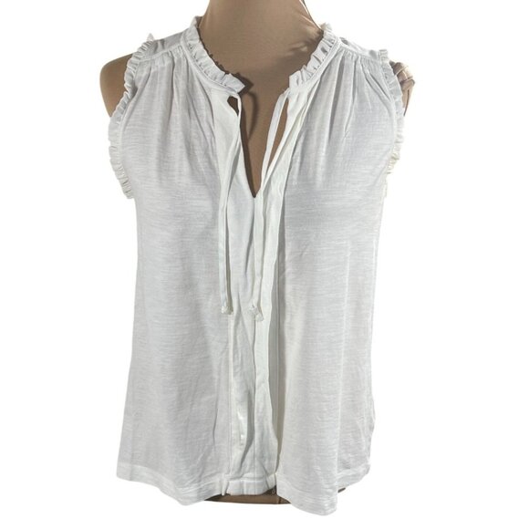 Meadow Rue Tops - Meadow Rue Sleeveless Top Ruffle Trim Cream Cotton Modal Size XS Extra Small